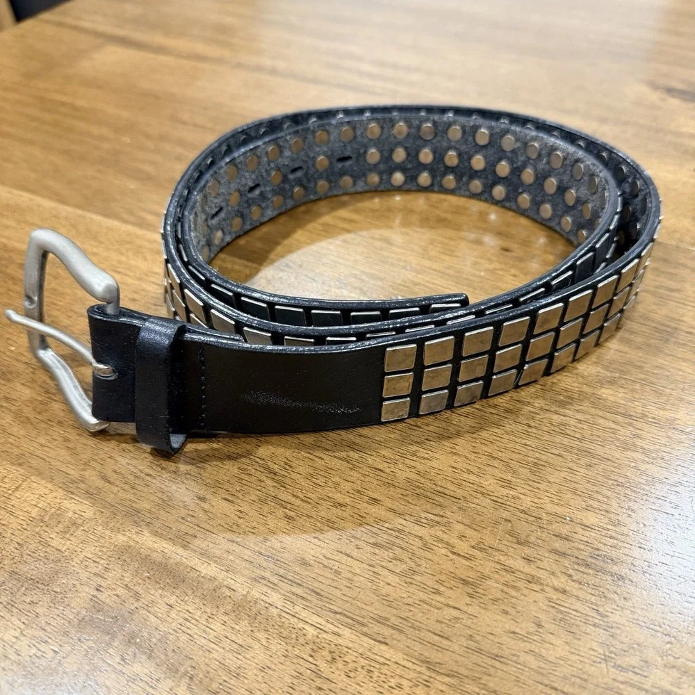 Black‎ Studded Faux Leather Belt Silver Square Studs Punk Goth Unisex 44